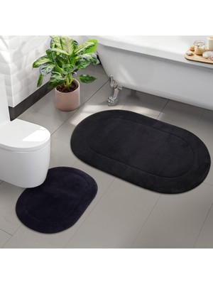 PremiumPort Rivora Siyah 2'li Banyo Halısı ve Klozet Takımı Seti, Kaymaz Tabanlı