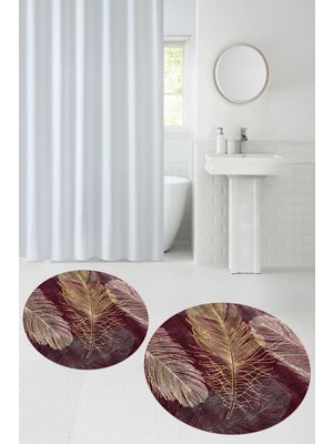 PremiumPort Yıkanabilir, Baskılı, Kaymaz, Yuvarlak Banyo Paspası, 2'li Set