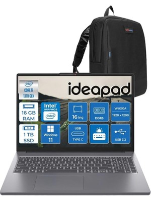 CetKing Ideapad Slim 3 16IRH10 Intel Core I7 13620H 16GB 1tb SSD Windows 11 Home 16" Wuxga (1920X1200) IPS 300NITS Taşınabilir Bilgisayar 83K2001VTRH02 + Zetta Çanta