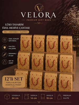 Kolix Velora 12'li Premium Karton Poşet Hediye Paketi Karton Çanta  24X14X20CM