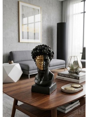 Mirsa Global Dekoratif Modern David Büst Biblo Siyah Gold – Dekoratif Heykel, Salon & Ofis Masa Üstü Aksesuarı, Estetik Ev Dekorasyonu