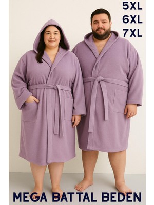 MODELHOME Lila Renkli Mega Battal Beden Unisex %100 Pamuklu Kapüşanlu Lüks Bornoz (5xl-6xl-7xl Beden)