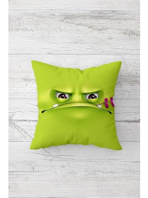 Kızgın Emoji Desenli Çift Tarafı Baskılı Gizli Fermuarlı Yastık Kılıfı Kırlent Koltuk Yastık Kılıfı, Fıstık Yeşili 45 x 45, 24691153245451