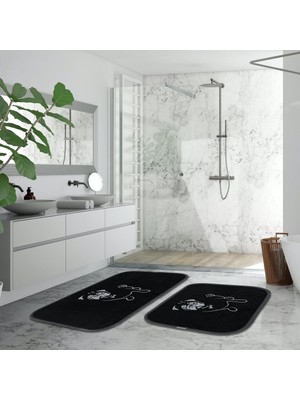 PremiumPort Renkli Köpekli Desen 2'li Banyo Paspas Takımı 60X100 cm