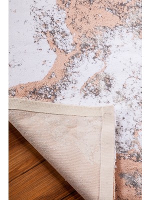 PremiumPort Pamuklu Kaydırmaz Banyo Halısı 70X120 Cm, Smoke Gri, Pudra ve Pembe Renk