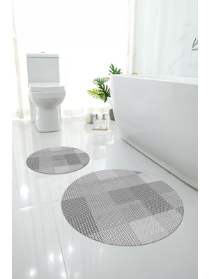 PremiumPort Yıkanabilir, Kaymaz Tabanlı Yuvarlak Banyo Paspası ve Klozet Takımı
