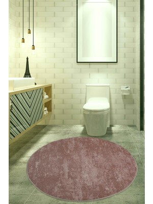 PremiumPort Pembe Yuvarlak Banyo Halısı 160X160 cm Kaymaz ve Yıkanabilir