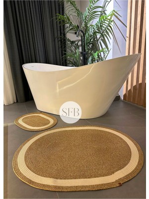 PremiumPort 2'li Jüt ve Hasır Banyo Paspas Takımı, Yıkanabilir, Şık ve Doğal Dekor