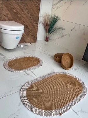 PremiumPort 40X60-50X80 Jüt Paspas ve Sepetli Banyo Takımı Seti (4'lü)