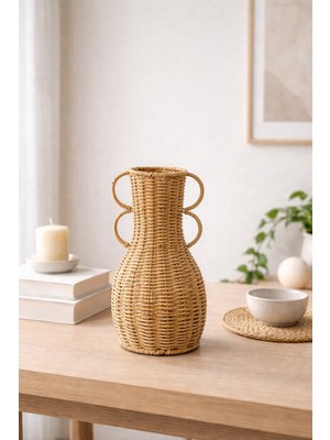 Özgürce Renkli Hasır Rattan Dekoratif Vazo, Çiçekleriniz Için Şık Aksesuar