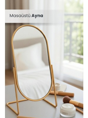 Özgürce Gold Metal Oval Masaüstü Makyaj Aynası, Şık ve Dekoratif Tasarım