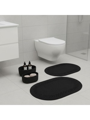 PremiumPort Şık Trikotlu Hasır Banyo Seti - 4 Parça Kaymaz Tabanlı Organizer Takımı