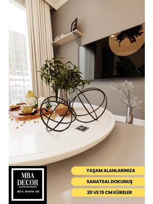 Özgürce Modern Siyah Metal Küre Seti, Masa Üstü Dekor ve Ofis Süs Aksesuarı