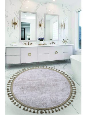 PremiumPort Yumuşak ve Şık Vizon Yuvarlak Banyo Paspası, Kaymaz Taban, Makinede Yıkanabilir
