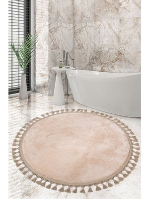 PremiumPort Yumuşak Vizon Yuvarlak Ponpon Saçaklı Banyo Paspası, Kaymaz ve Yıkanabilir