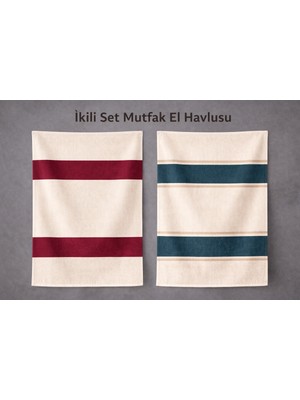 Özgürce Çizgili Mutfak El Havlusu Seti 2'li, 35X50 Cm, Bordo ve Petrol Renkli