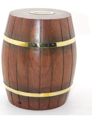 Pirinç Ahşap Fıçı Kumbara 18 cm