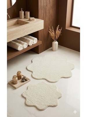 PremiumPort Papatya Desenli 2'li Banyo Paspası Seti, Kaymaz Taban, Yıkanabilir, 100X100 ve 60X60