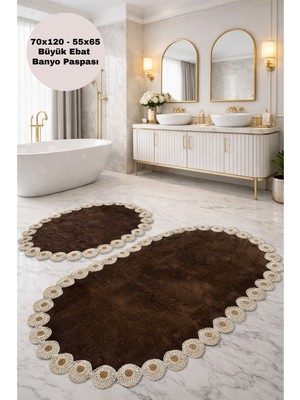 PremiumPort Yumuşak Yüzeyli Oval Banyo Paspas Seti, Kaymaz Taban, Şık ve Konforlu