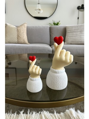 Özgürce Kore Tarzı Kalp Dekoratif Biblo Seti, 9 cm ve 14 Cm, Ev ve Ofis Aksesuarı