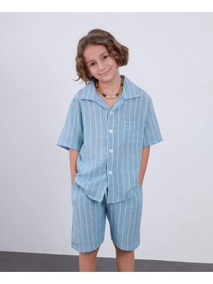 Arya Nisa Kids Erkek Çocuk Keten Çizgili Şort Gömlek Takım
