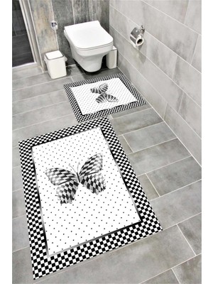 Özgürce Yumuşak Kaymaz Tabanlı Sünger Dolgulu Dekoratif Banyo Paspası Takımı