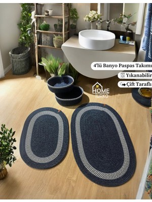 PremiumPort 4’lü Takım Jüt ve Hasır Banyo Paspası Seti ve Sepet, Şık ve Fonksiyonel