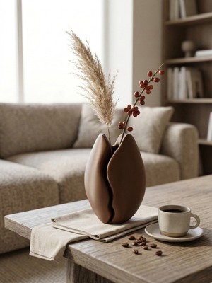 Özgürce Modern Kahve Çekirdeği Tasarımlı Dekoratif Vazo, Ev ve Kahve Köşeleri Için Şık Aksesuar