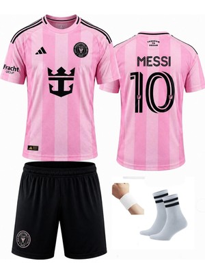 Yenteks Inter Miami Lionel Messi 24/25 Yeni Sezon Deplasman Pembe Siyah Çocuk Forması 4 Lü Set