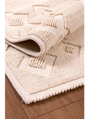 PremiumPort Yumuşak Pamuklu 2'li Banyo Paspas Seti 50X80 ve 80X150 cm Krem