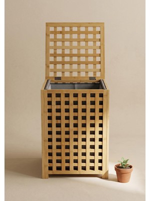 Hometarz Dekoratif Bambu Çamaşır Kirli Sepeti Hasır Desenli 40X40X58