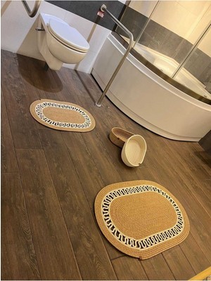 PremiumPort 40X60-50X80 4'lü Banyo Paspas Seti, Jüt Hasır, Çeyizlik ve Salon Dekoru