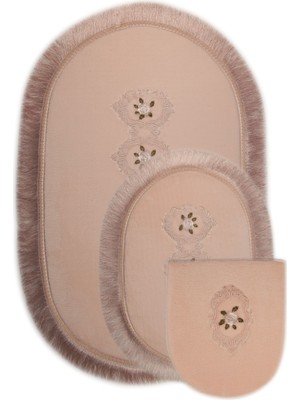 PremiumPort Dantelli ve Saçaklı Banyo Paspası Seti, Kaymaz ve Şık Tasarım