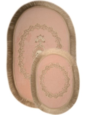 PremiumPort Şık Oval Pudra Klozet Takımı ve Banyo Halısı Seti, Çeyizlik Tasarım