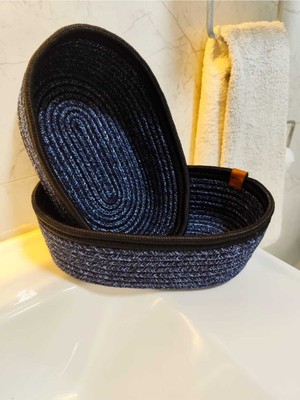 PremiumPort Çiftli Jüt Hasır Desenli Sepet Seti, Dolap Içi Düzenleyici 30X20X12CM