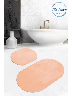 PremiumPort Peluş Oval Banyo Halısı Takımı 2'li, Yumuşak ve Yıkanabilir, Renkli