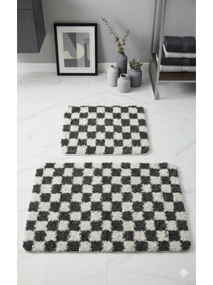 PremiumPort Kaymaz Tabanlı 2'li Banyo Paspası, 60X100 ve 60X50 cm Set
