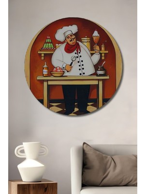 Özgürce Yuvarlak Şefin Tatlı Dünyası Ahşap Dekoratif Tablo, Şık Antre ve Koridor Dekoru