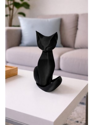 Özgürce Şık Siyah Kedi Heykel, Modern 3D Baskı, Minimalist Ev ve Ofis Dekoru