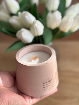 Özgürce El Yapımı Kapaklı Beton Kase Mum, Soya Wax ve Ahşap Fitil ile Dekorasyon