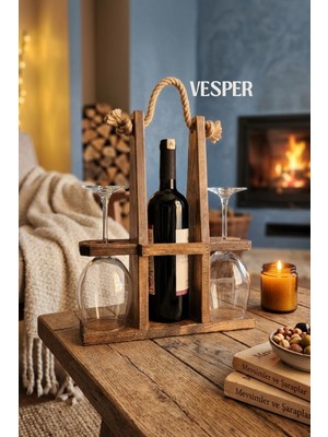 Nart Handicraft Rustik Masif Ahşap Şaraplık | El Yapımı Şişelik ve Kadehlik | Şarap Sunum Standı | Vesper