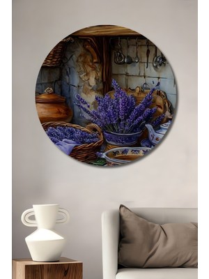 Özgürce Lavanta Bahçesi Kuşlu Ahşap Dekoratif Yuvarlak Duvar Tablosu
