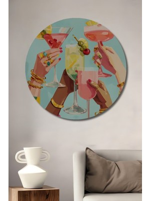 Özgürce Yuvarlak Kadehlerde Mutluluk Ahşap Dekoratif Tablo, Şık Antre ve Koridor Dekoru