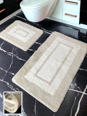 PremiumPort Şık ve Konforlu 2'li Banyo Paspas Seti, 60X100 ve 50X60 cm Ölçülerinde
