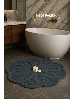 PremiumPort Yumuşak ve Modern 100X100 cm Antrasit Pamuk Banyo Halısı, Makinede Yıkanabilir
