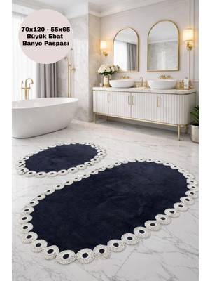 PremiumPort Yumuşak Yüzeyli Siyah Oval Banyo Paspas Seti, Kaymaz Tabanlı, 2’li