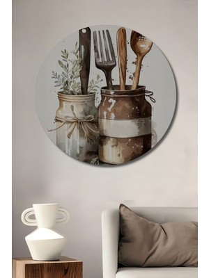 Özgürce Rustik Ahşap Yuvarlak Duvar Tablosu, Sulu Boya Görünümlü Dekorasyon