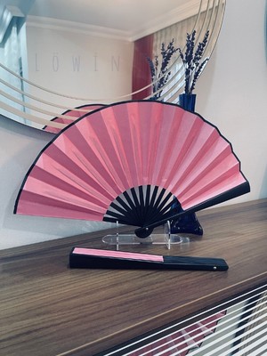 Cleo Cases Tarzını Yansıt  Maksi Boy Yelpaze | Çift Tarafı Saten Kraft | 47X27 cm | Pembe