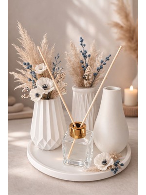 Özgürce Şık 5'li Dekoratif Set, Mini Vazolar, Tepsi ve Oda Kokusu Koleksiyonu