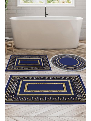 PremiumPort Dijital 3’lü Banyo Takımı, Kaymaz Taban, Yuvarlak, Modern, Carmel Gold